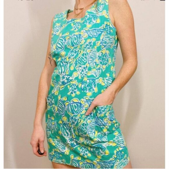 Lilly Pulitzer Vintage Green Turtle Print Dress Women's Size 8 - Picture 1 of 16